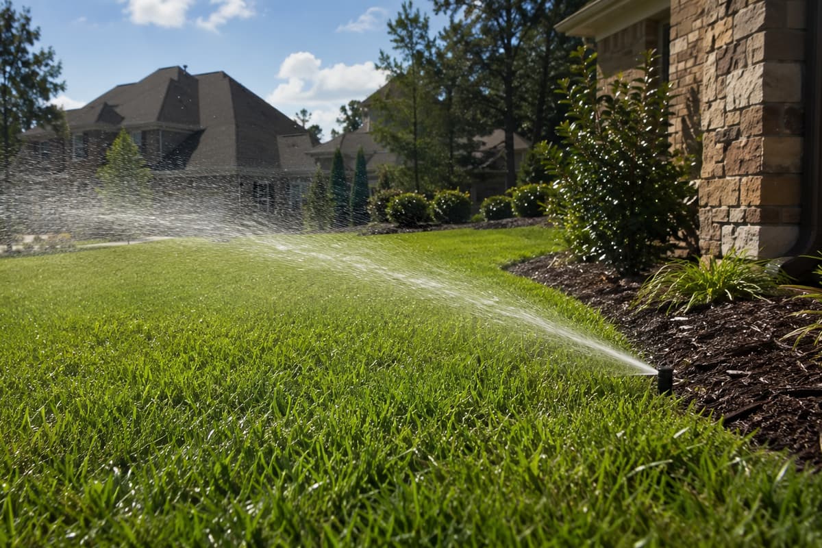 Sprinkler running on freshly laid sod